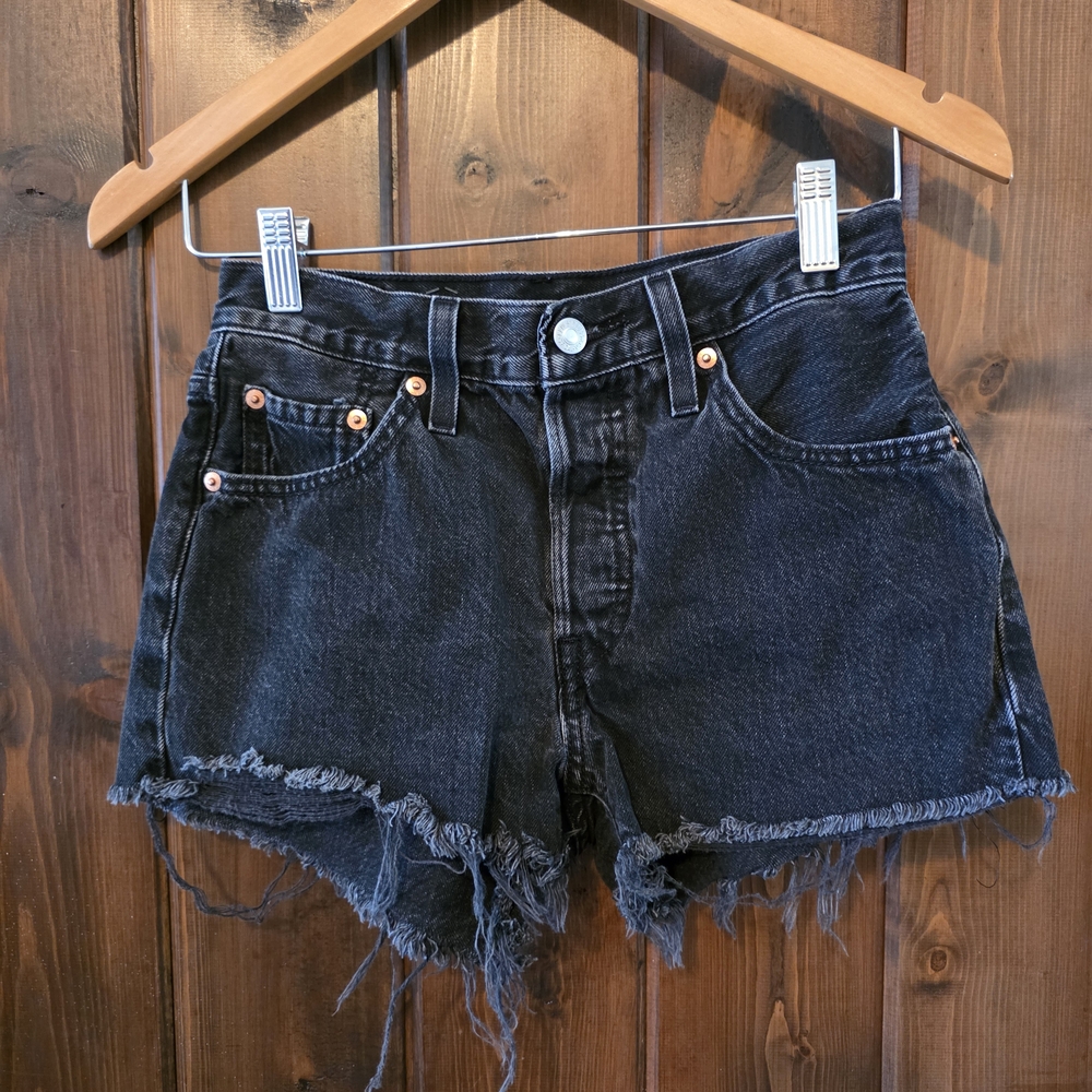 Distressed Black Denim Shorts